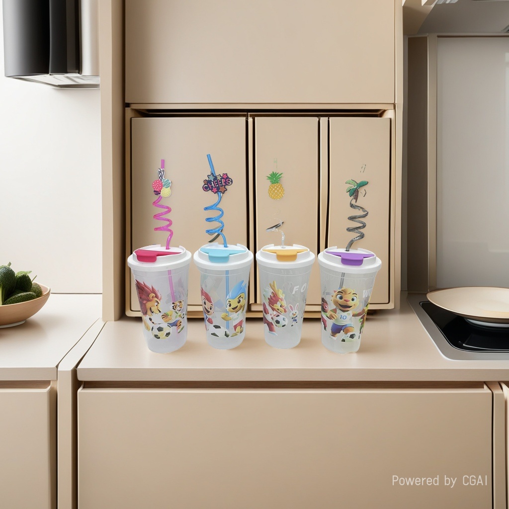 Cartoon children's straw cup, plastic water cup, diagonal cross design with pattern, portable cup, factory direct sales, cross-border e-commerce wholesale for foreign trade, 145116666 Specification image