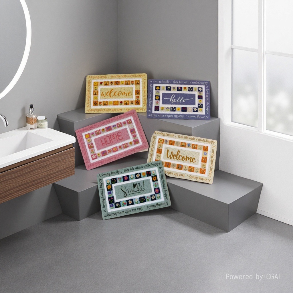 Five pieces of flower welcome message floor mat combination decoration pet small carpet PVC bathtub anti-drop mat Application Scenario