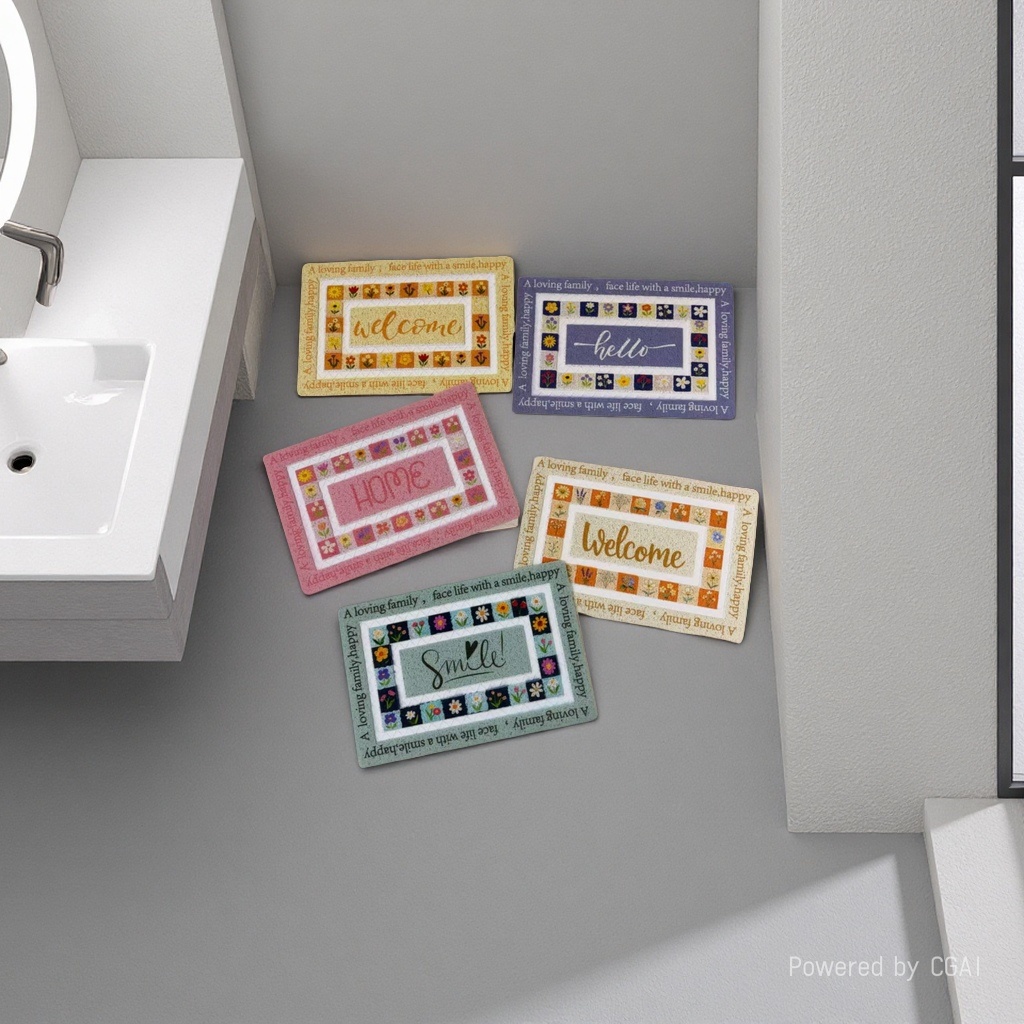 五块花卉欢迎语地垫组合装饰宠物小地毯PVC浴缸防摔垫