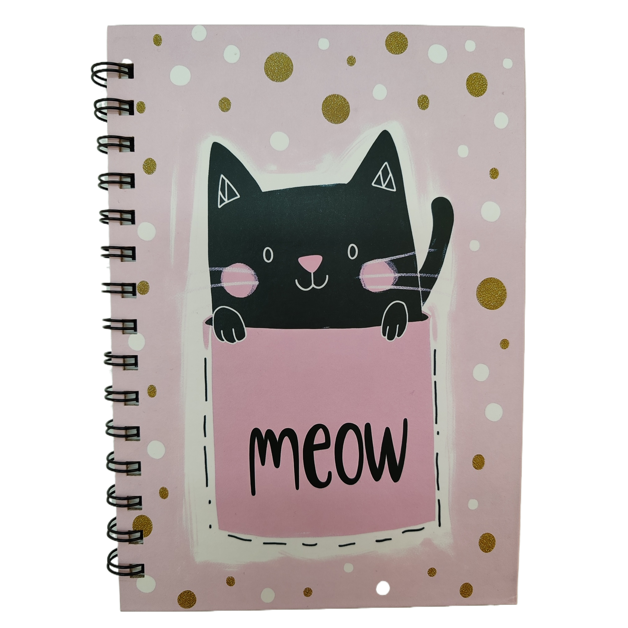 Donghu Paper Products A5 Pink Gold polka Dot Cat Coil Book, Soft and cute Meow pocket Cat, student diary, notebook, Portable Notepad Item Picture