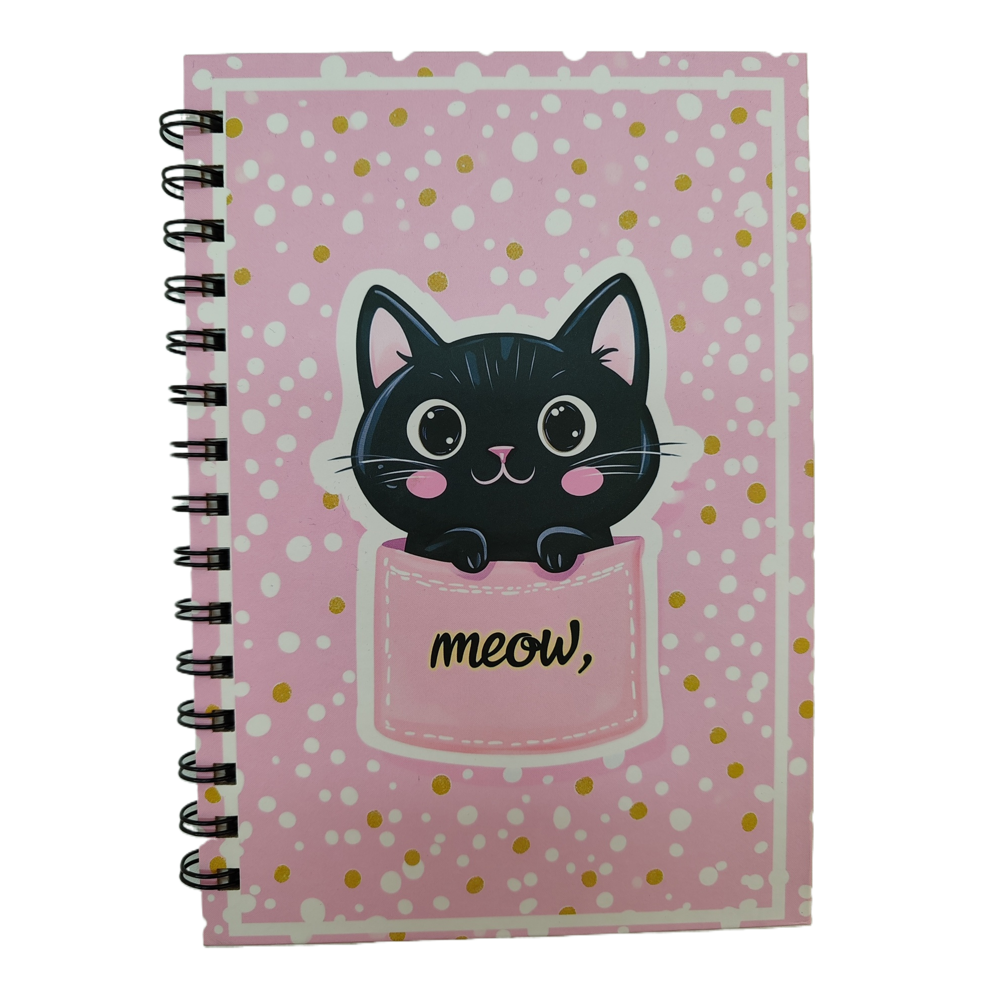 Donghu Paper Products A5 Pink Gold polka Dot Pocket Cat Coil Notebook Meow Cute girlish Heart Notebook, Student Portable Notepad, planner Item Picture