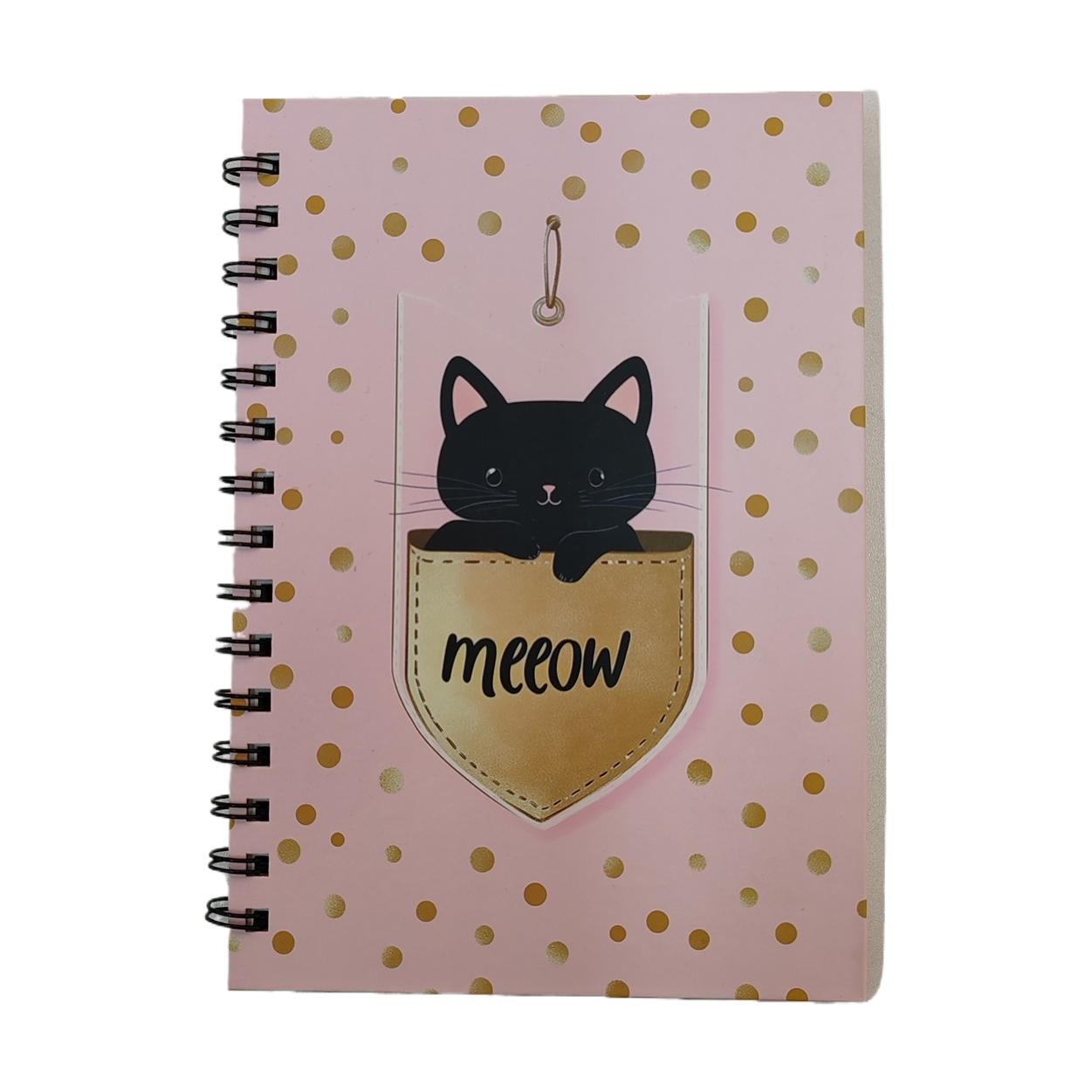 Donghu Paper Products A5 Soft and Cute Black Gold Pocket Black Cat Coil Notebook Pink Gold polka Dot Healing Notepad Student diary Handbook Item Picture