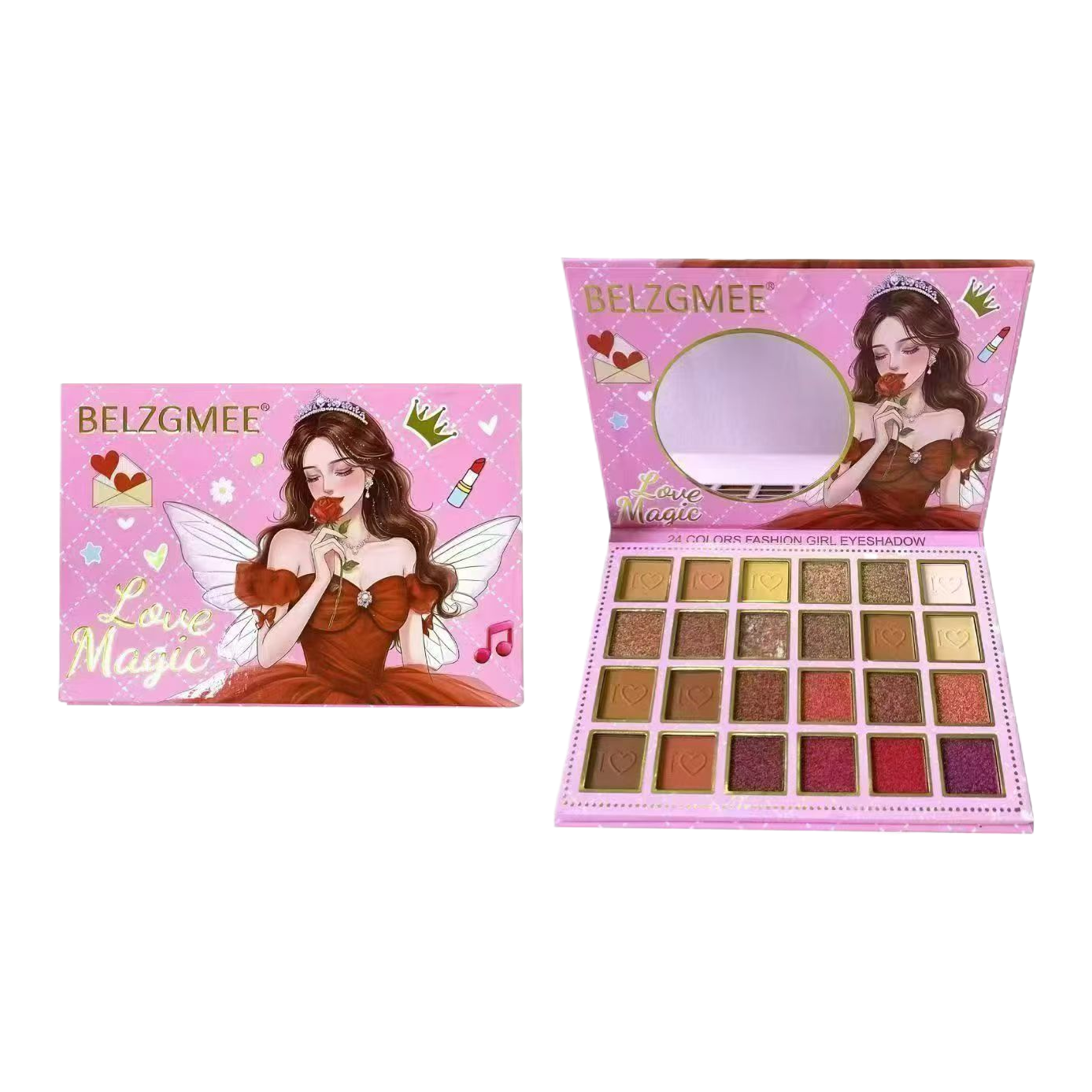 BELZGMEE eyeshadow in 118 and 24 colors, with pink packaging, a new fashion and beauty product. Item Picture