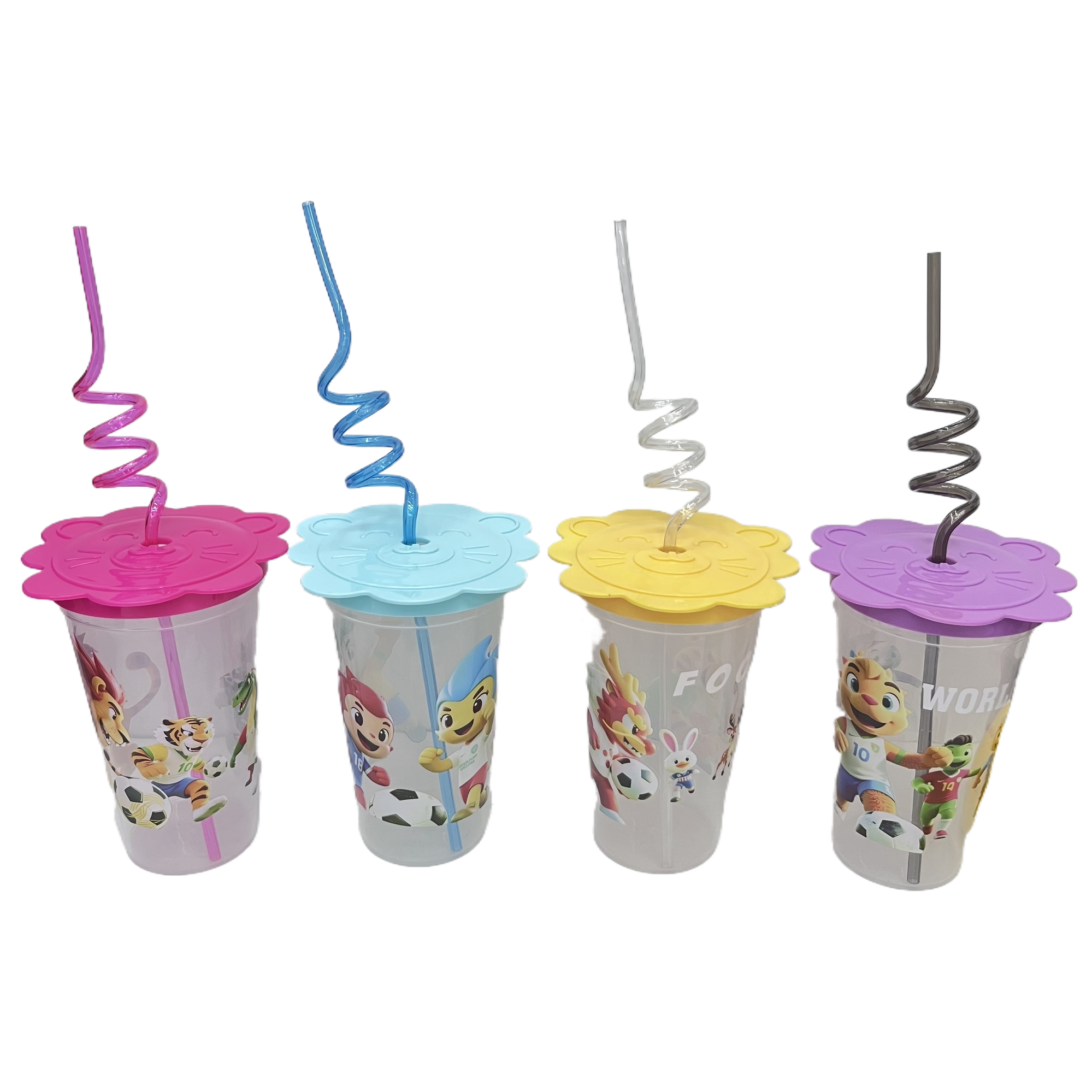 Colorful cartoon straw cup, plastic children's water cup, slanted cross cup, water cup, children's plastic cup Item Picture