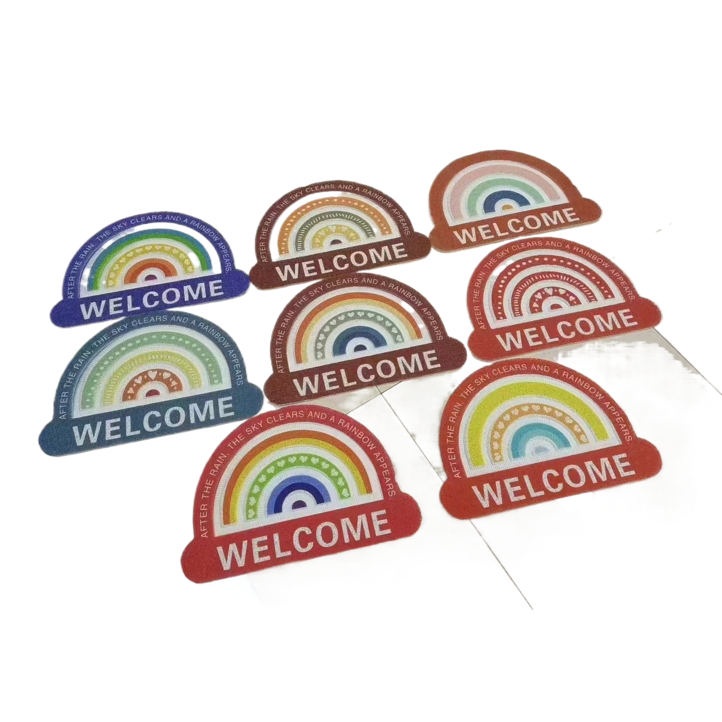 Rainbow welcome floor mat, jute carpet, bathroom mat, pvc bath mat, door mat, anti-slip, absorbent, soft and durable Item Picture