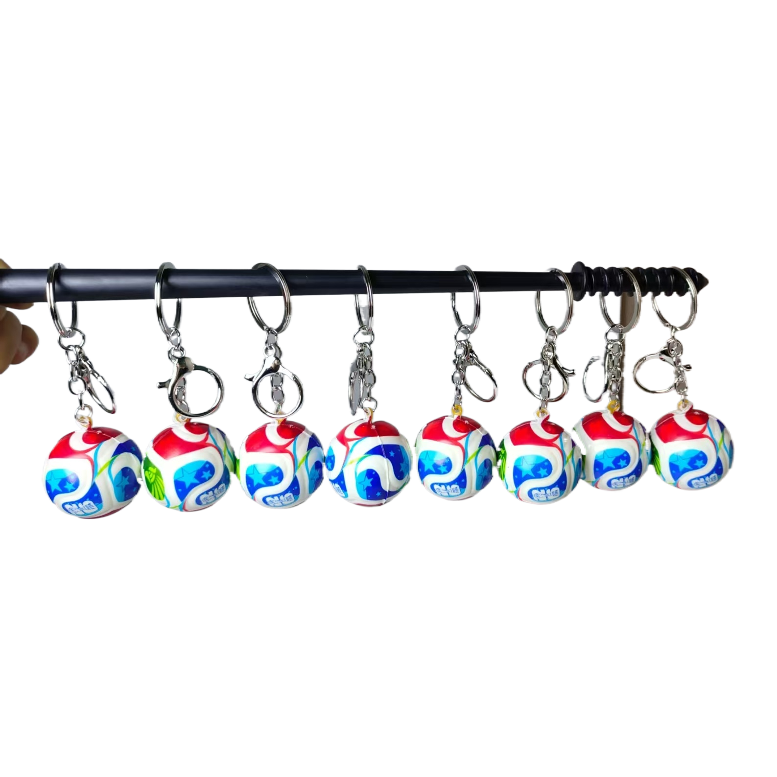 Slow-rebound silver keychain, colorful spherical cartoon pendant, luminous football pendant, keychain, football pendant Item Picture