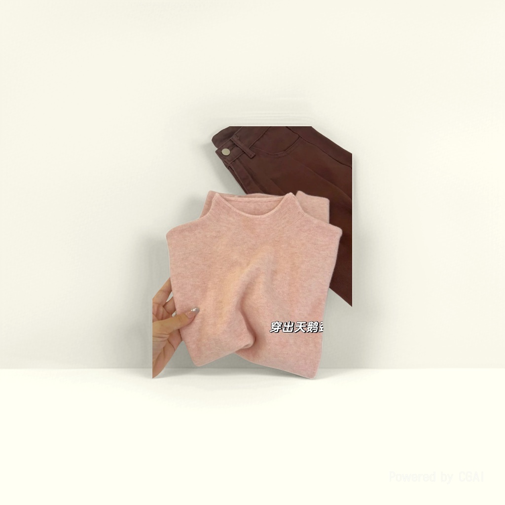 قميص وردي كبير الحجم تنورة صغيرة من الصوفية ذات الياقات العالية بلا أزرار Specification image