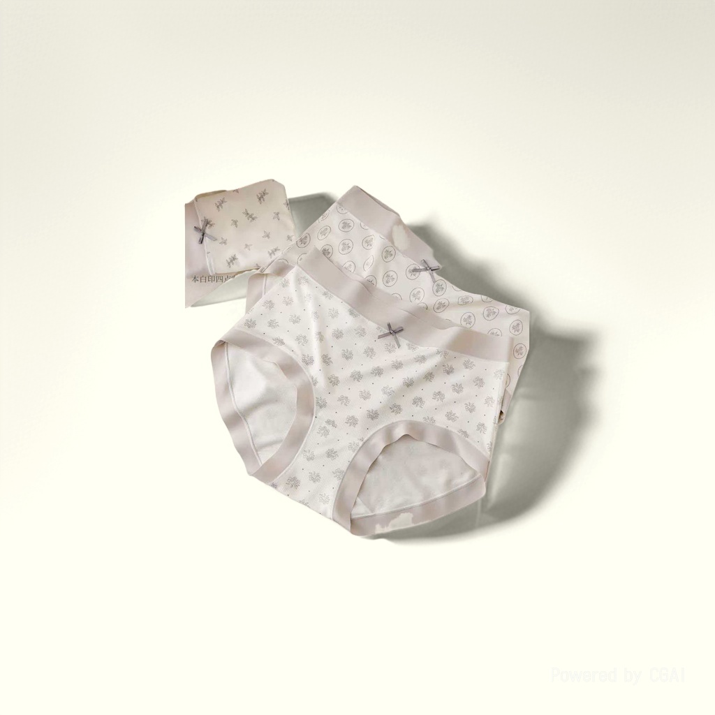 莫代尔罗纹印花柔软舒适7A蚕丝抗菌女士三角裤白色棉内裤