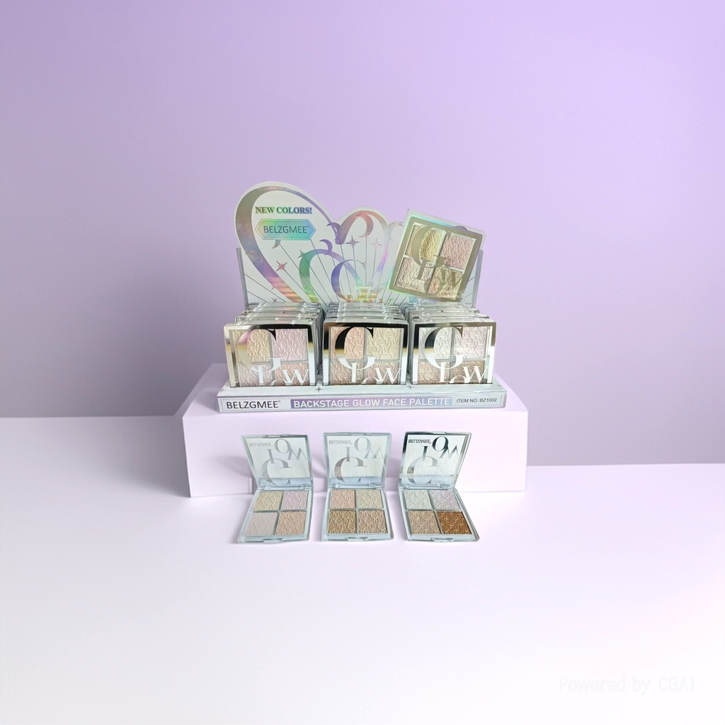 BELZGMEE's new makeup palette, a high-gloss eyeshadow palette, includes highlights, eyeshadows and blushes. It's a new favorite in fashion and beauty. Specification image