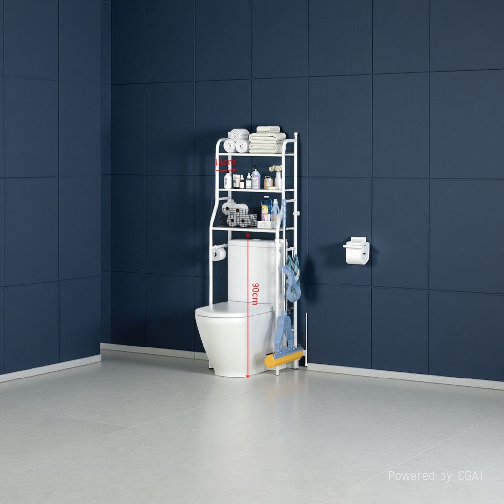 马桶架铁管喷塑免打孔可调节浴室收纳架多功能家用112848008白底实物图