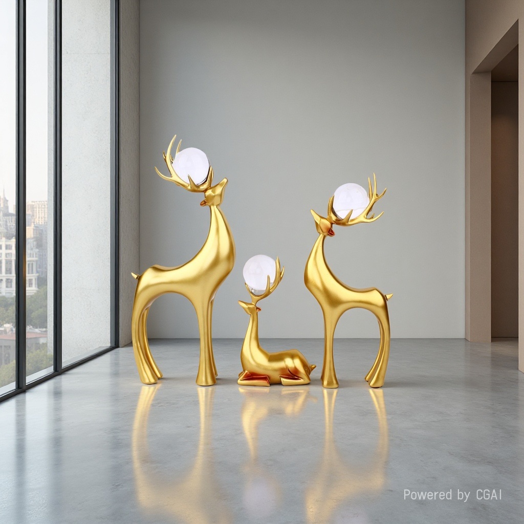 金色鹿形装饰摆件+鹿年吉祥摆件家居装饰品摆件
