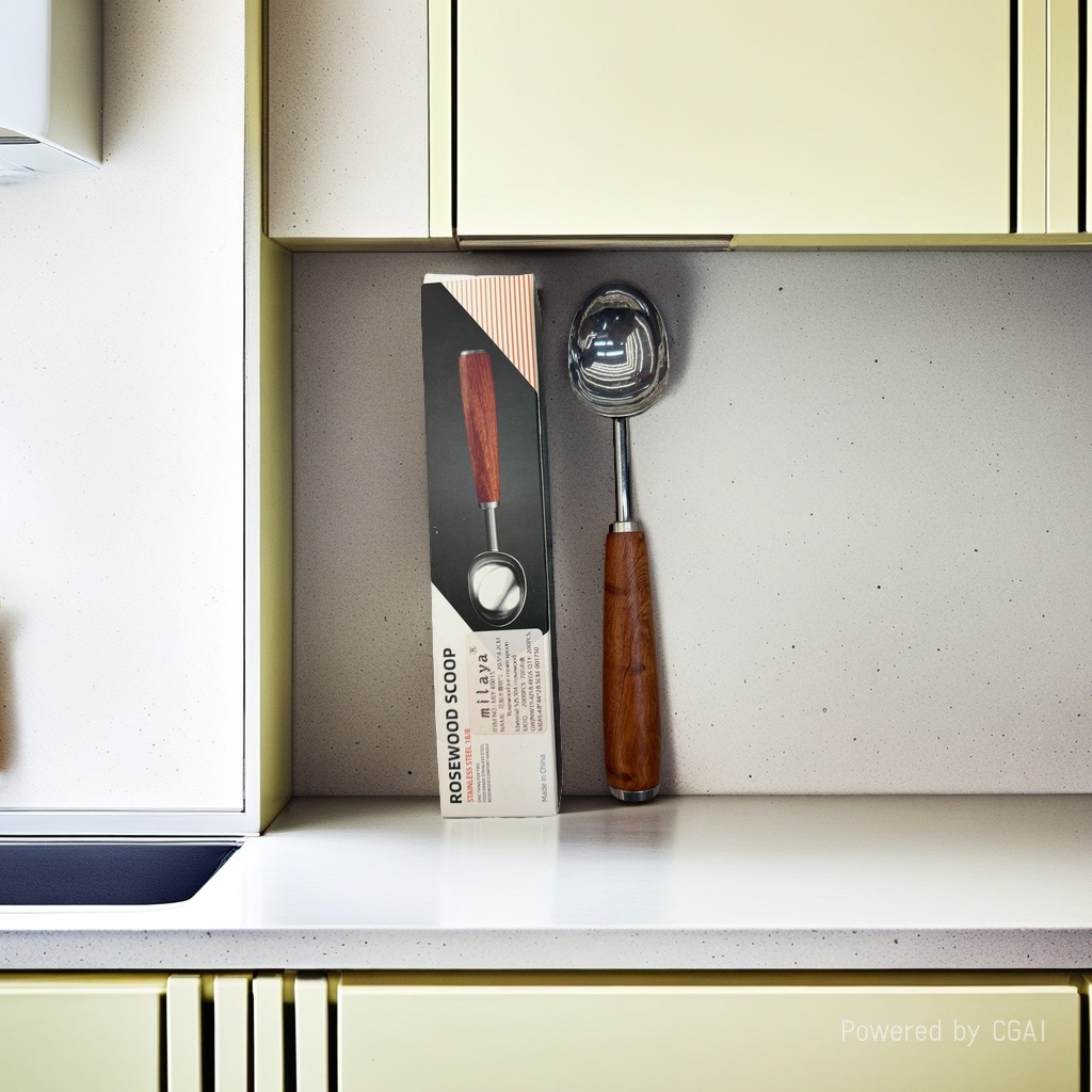 不锈钢玫瑰木手柄冰淇淋勺汤勺厨房用具餐具刀叉勺