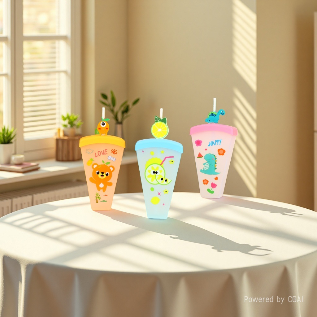 迪尼卡通儿童斜跨水杯塑料杯600ml 防漏便携可爱设计