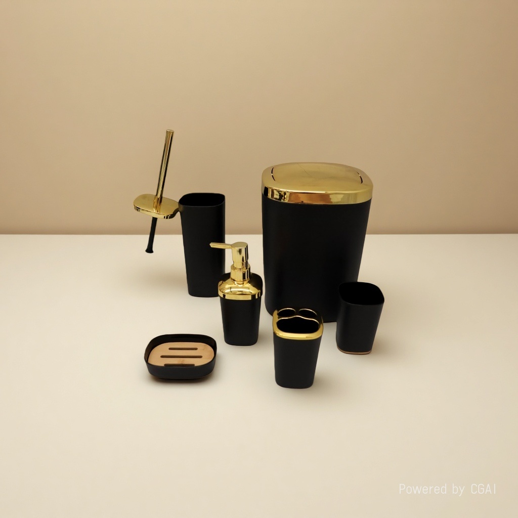 酒店用品洗漱套装陶瓷竹木盖塑料浴室套装家居用品