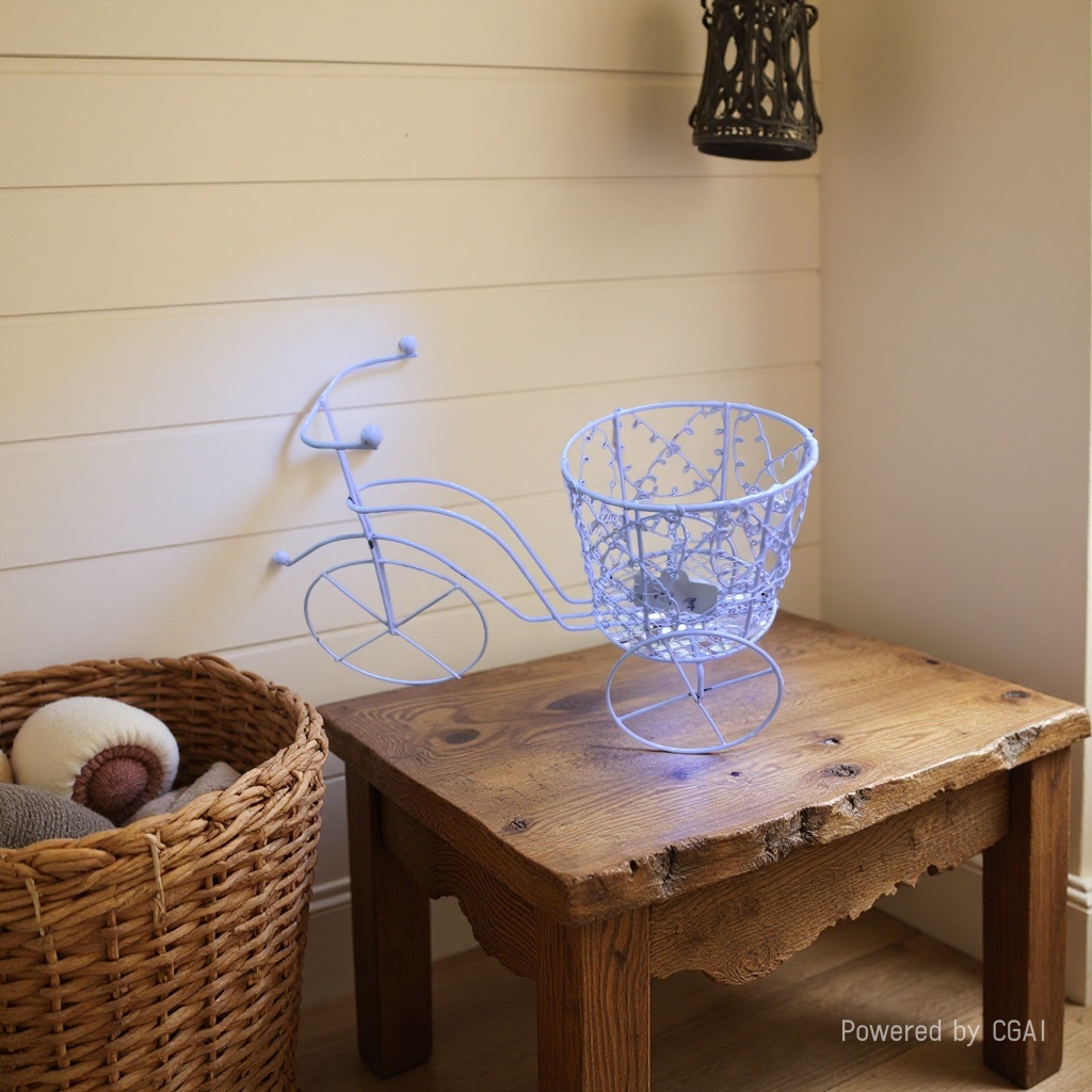 竹编工艺品移动折叠花车仿真花盆景手指海胆花篮仿真花盆景移动折叠花车花篮产品图