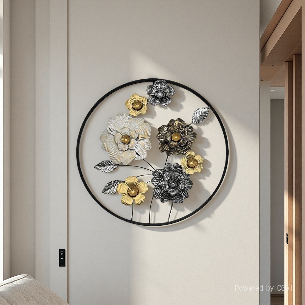 北欧金属花卉装饰画五帝钱宝剑十字架铁制工艺品软装饰品