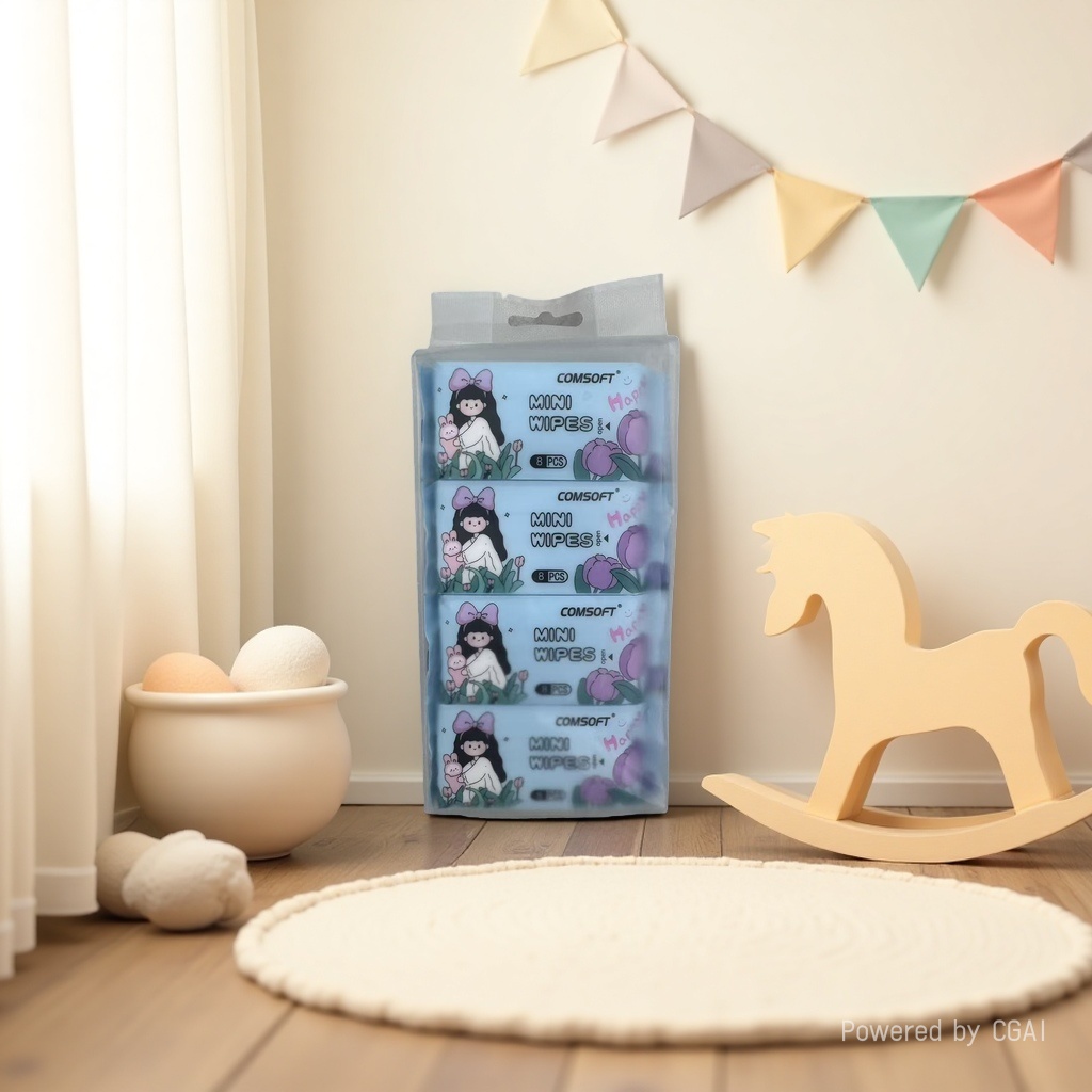郁金香女孩迷你湿巾8抽八连包便携式独立包装无纺布一次性厂家零售批发婴儿适用
