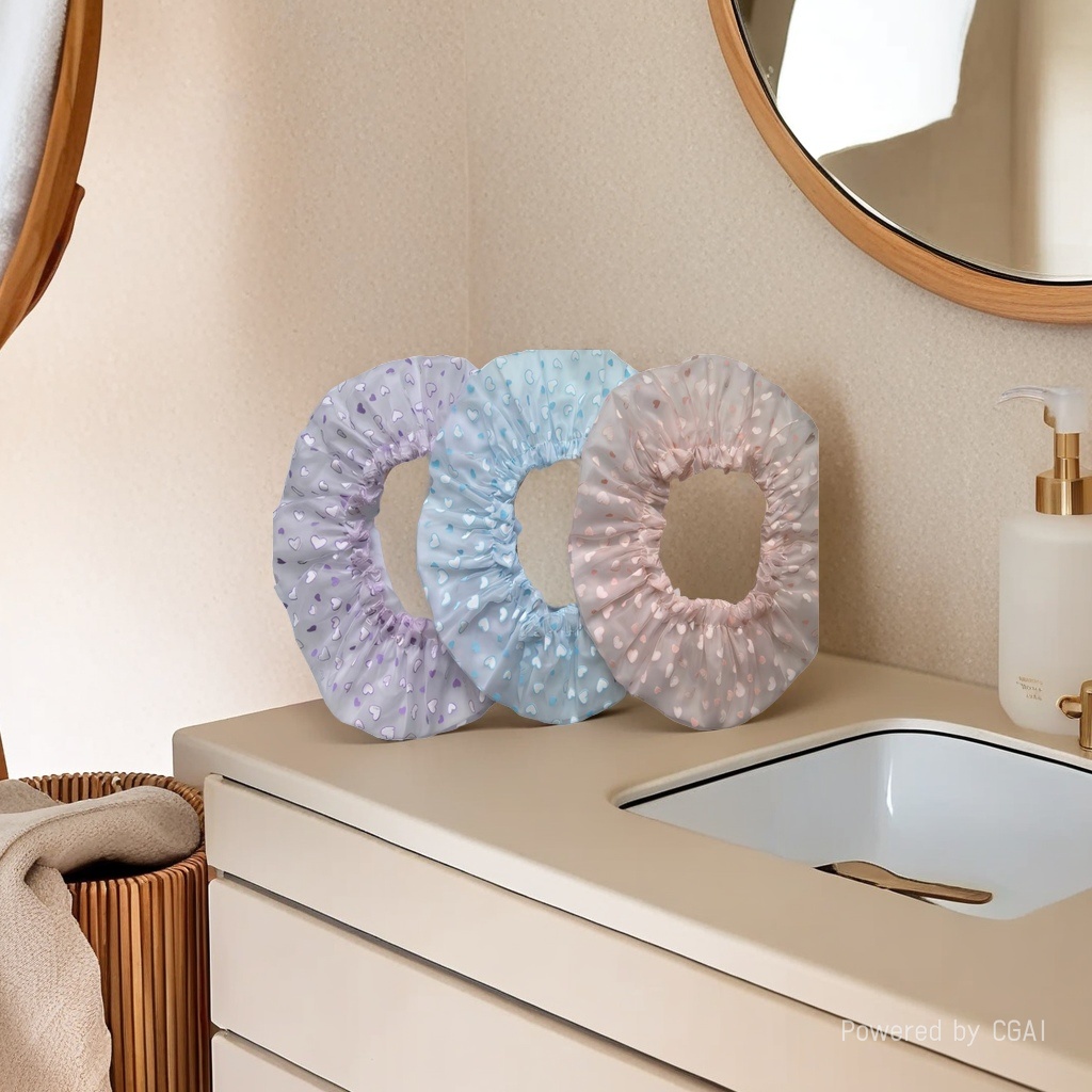 爱心董丝双层浴帽心形图案睡帽浴帽透气舒适居家款