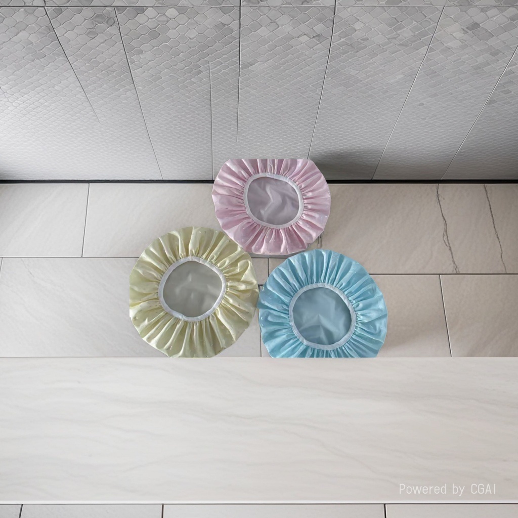 Gold-embossed double-layer shower cap, jasmine sleeping cap, breathable, comfortable and soft, suitable for home and travel details Picture