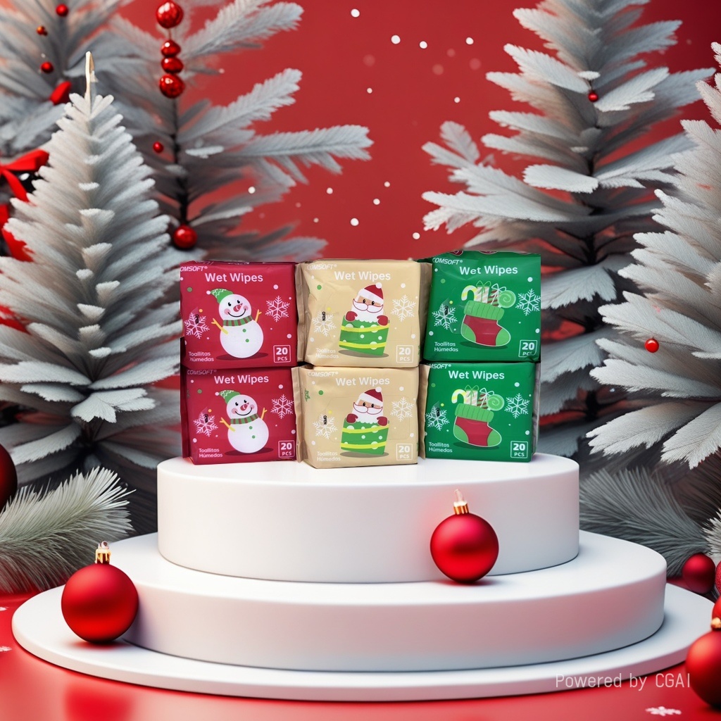 comsoft品牌圣诞主题20片方包湿巾