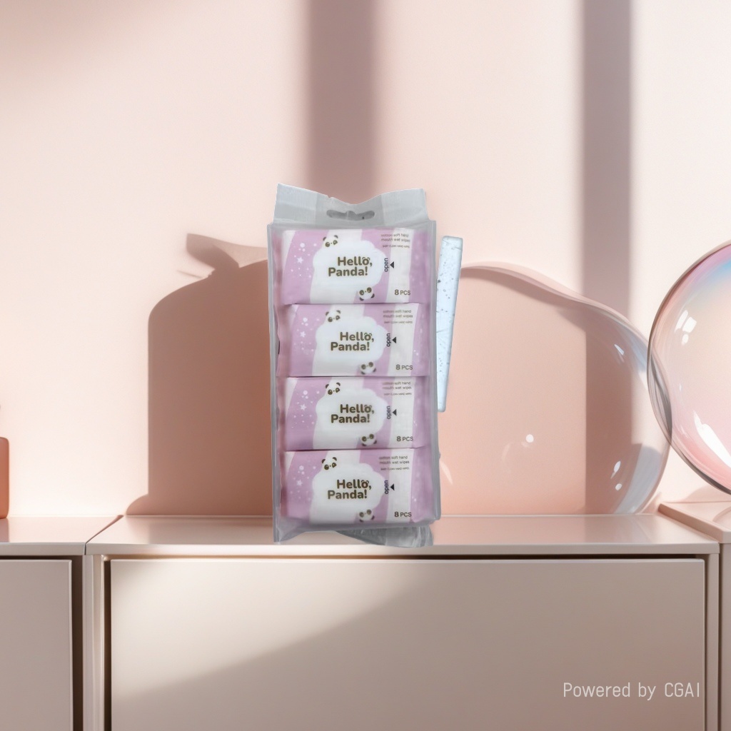 comsoft品牌Hello Panda!迷你湿巾八连包便捷式粉色熊猫迷你湿巾