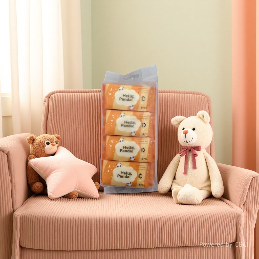 comsoft品牌Hello Panda!迷你湿巾八连包便捷式橙色熊猫迷你湿巾