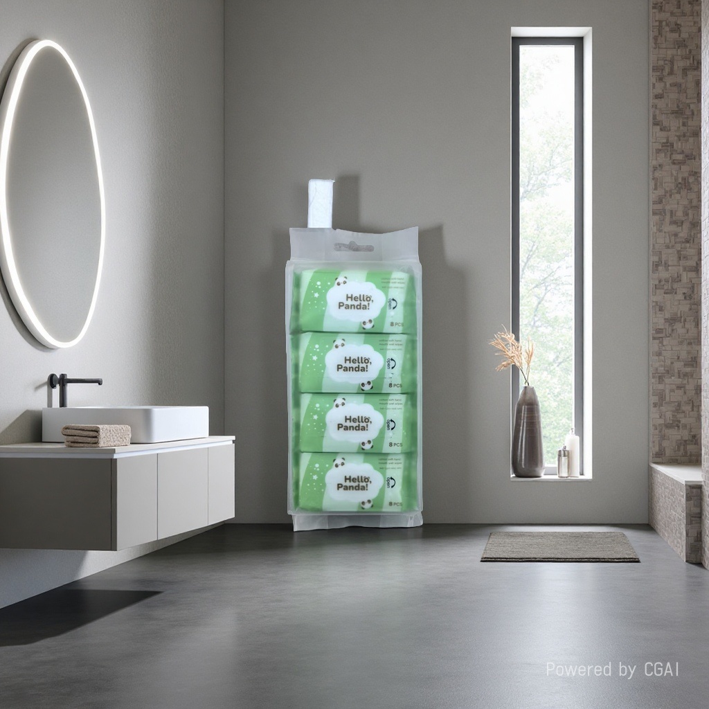 comsoft品牌Hello Panda!迷你湿巾八连包便捷式绿茶熊猫迷你湿巾