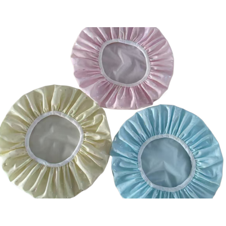 Gold-embossed double-layer shower cap, jasmine sleeping cap, breathable, comfortable and soft, suitable for home and travel Item Picture