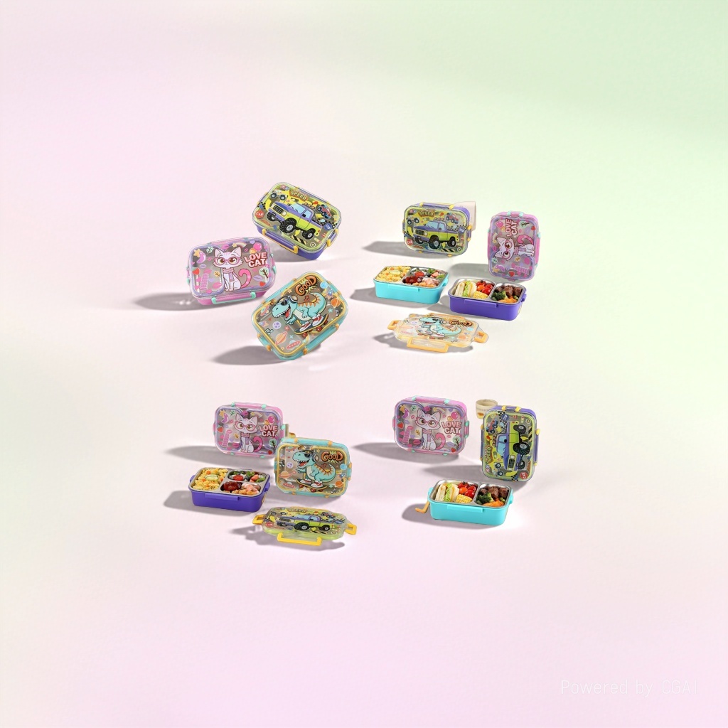2026 New Cross-border Starlight Colorful Bento Box Cartoon Color Compartments Lunch Box details Picture