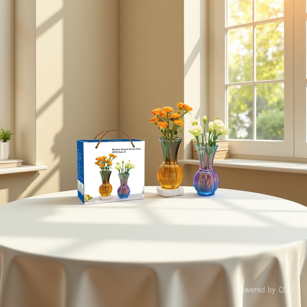 高硼玻璃琉璃陶瓷玻璃花瓶装饰花瓶家用摆件简约风一套两个