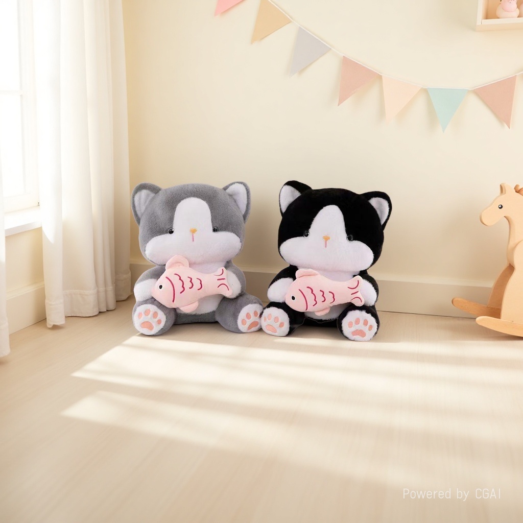 抱鱼猫毛绒玩具公仔