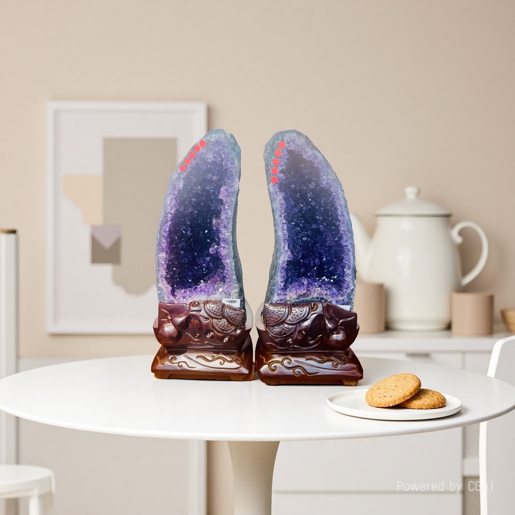 【 Yajinpei Jewelry 】 Natural amethyst cave ornaments, crystal rough stone accessories, wooden craft bases