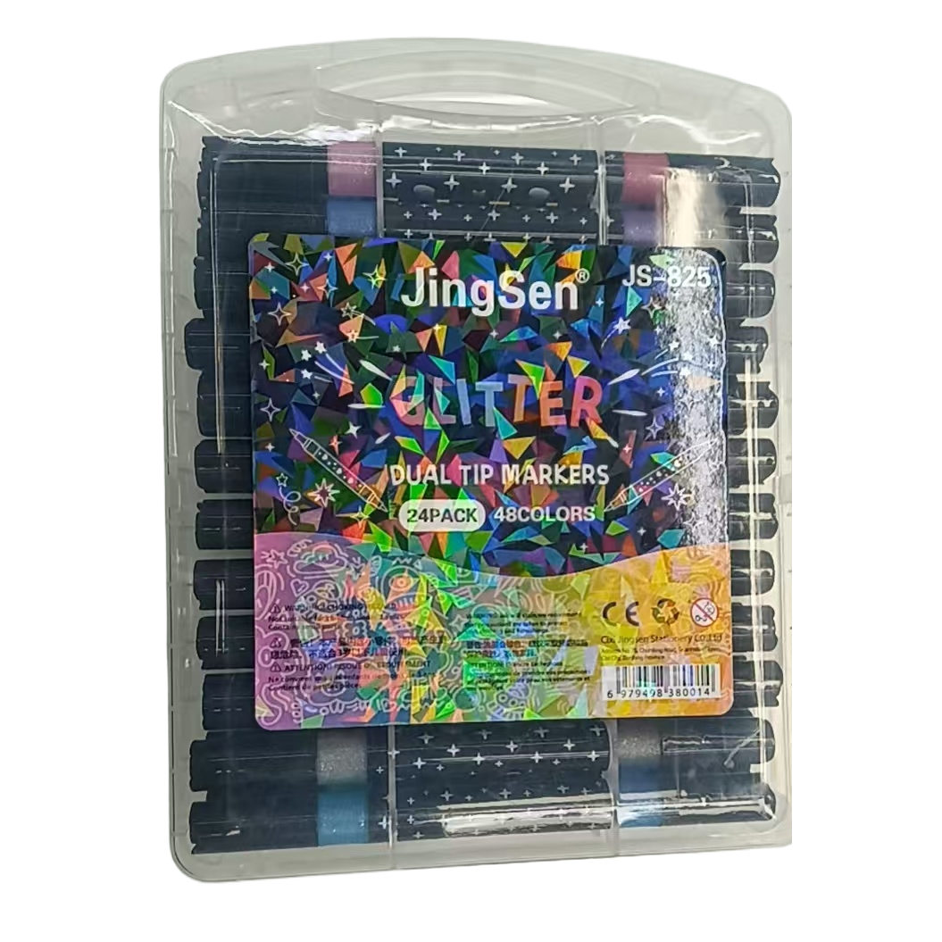 JingSen Colored Glitter Double-headed Marker Pen Set, 24 pieces, 48-color acrylic balloon soft pens, 6-color and 12-color combinations Item Picture