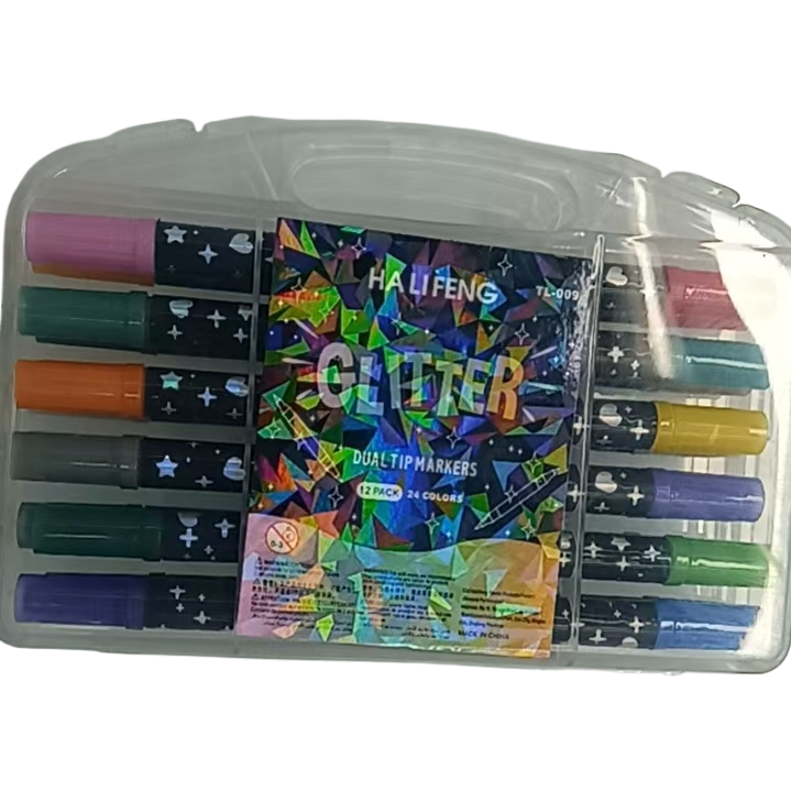 Colorful flash double-headed marker set, acrylic marker drawing balloon soft pen 6-color and 12-color combination Item Picture