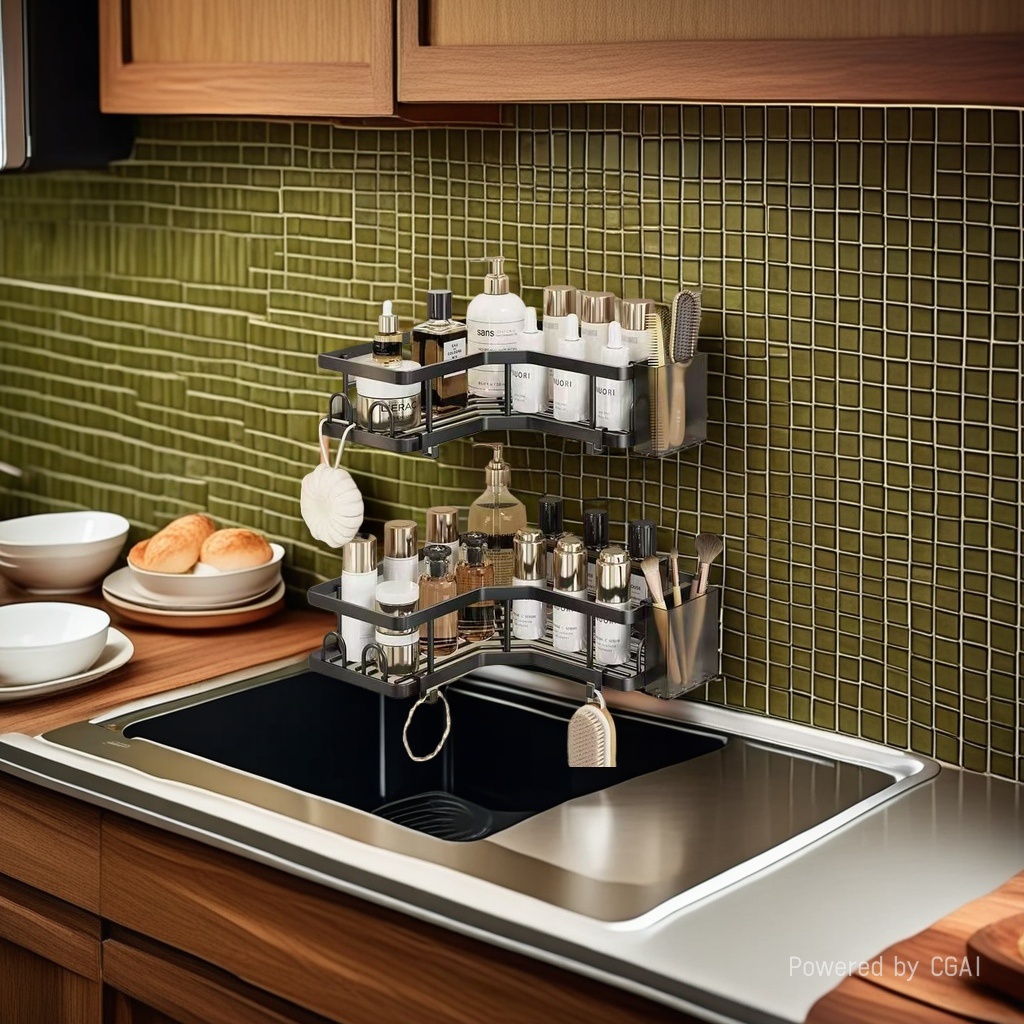 拐角挂框4件套黑色金属浴室置物架壁挂柜学生宿舍脸盆架厕所置物架日用好物品浴室悬挂