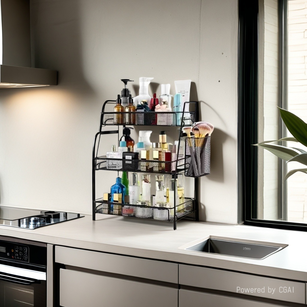 可拆装加大多功能拆装三层黑色金属三层多层置物架化妆品收纳架电视支架光轴桌面化妆台置物架