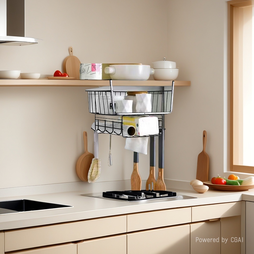 纸巾多功能抽屉篮黑白厨房置物架多层不锈钢收纳架厨房用具厨房收纳置物架