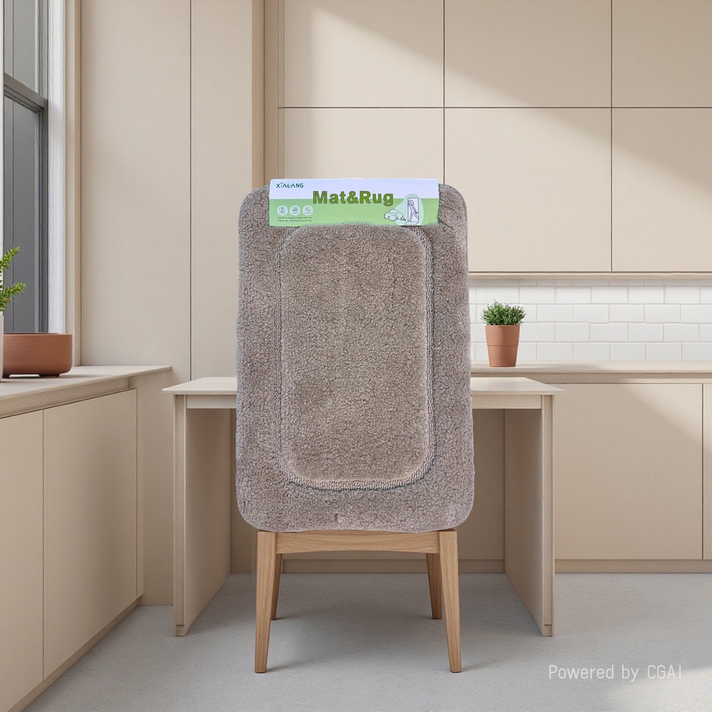 Brown plush rectangular floor mat with soft surface stitching decoration and green label MatRug jute bathroom PVC bathtub mat details Picture
