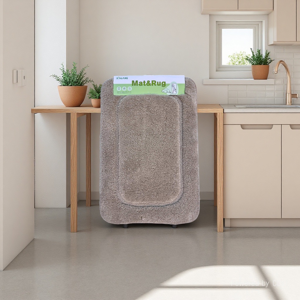 Brown plush rectangular floor mat with soft surface stitching decoration and green label MatRug jute bathroom PVC bathtub mat Specification image