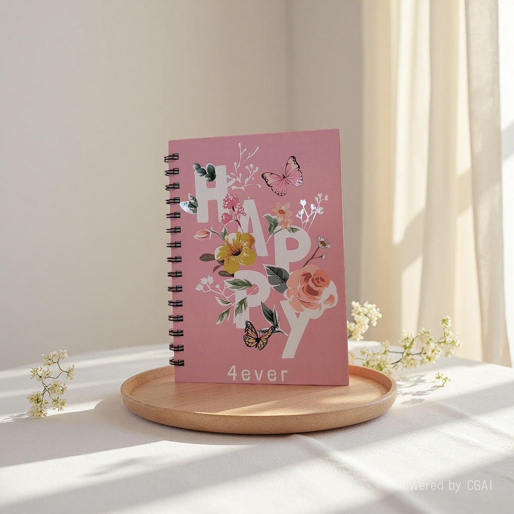 Donghu Paper Products A5 Gentle Pink HAPPY 4ever Flower Coil Notebook Butterfly Decoration Girlish Heart Small Notebook Portable and portable Notepad Application Scenario
