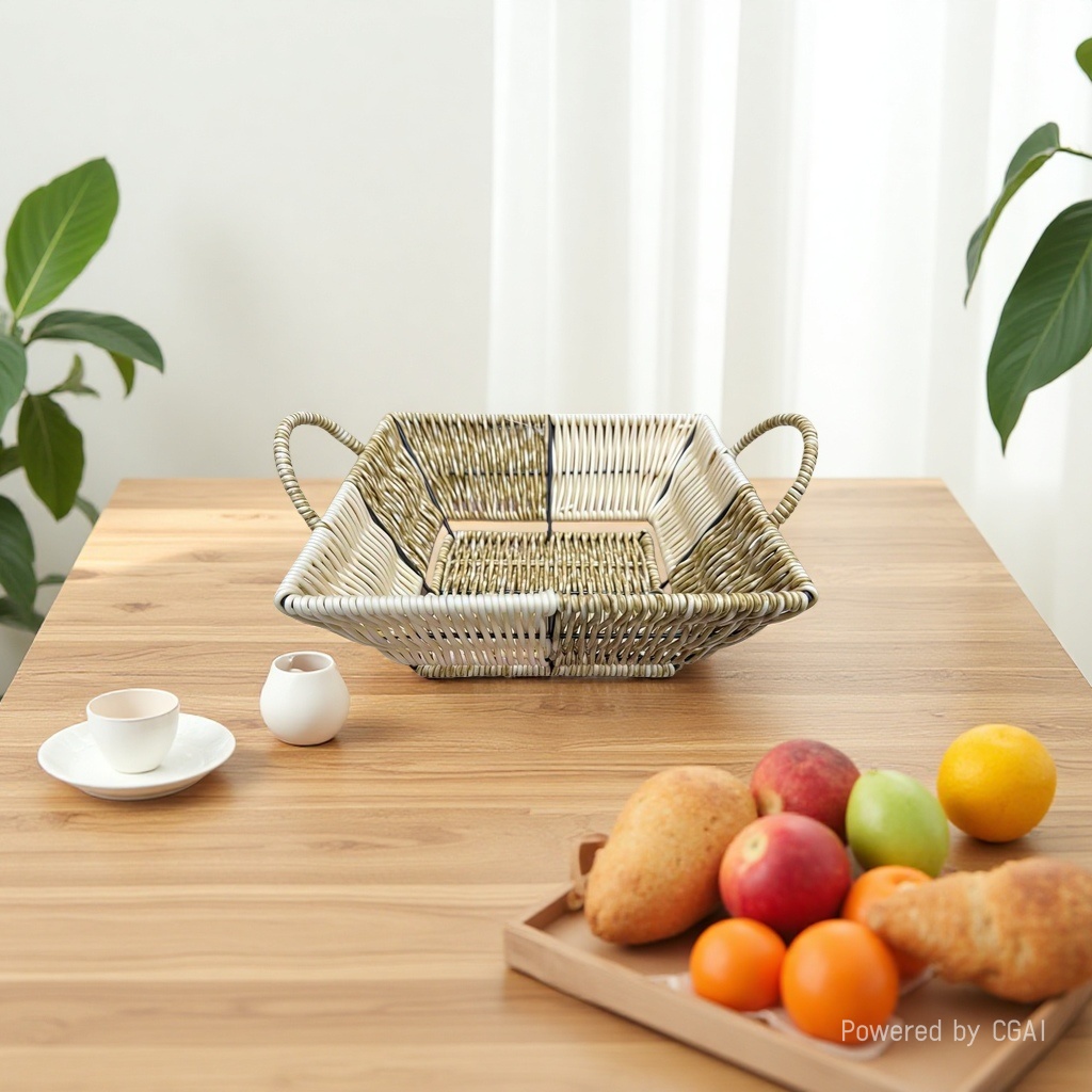Bread basket, fruit basket, plastic woven basket, storage basket, remote control, sundries storage basket, household daily sundries storage basket, supermarket packaging, gift packaging basket Application Scenario