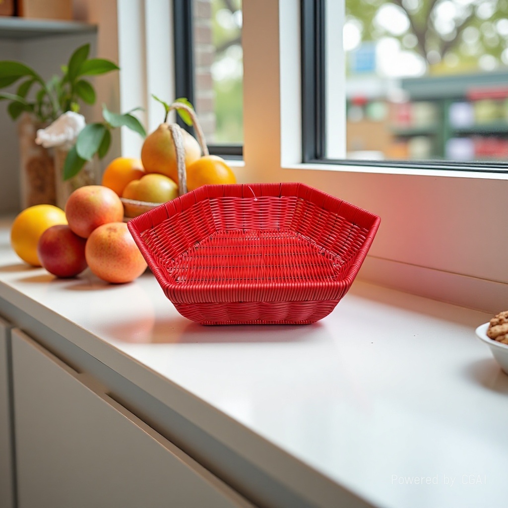 Bread basket, fruit basket, plastic woven basket, storage basket, remote control, sundries storage basket, supermarket packaging basket, red basket, PP material details Picture