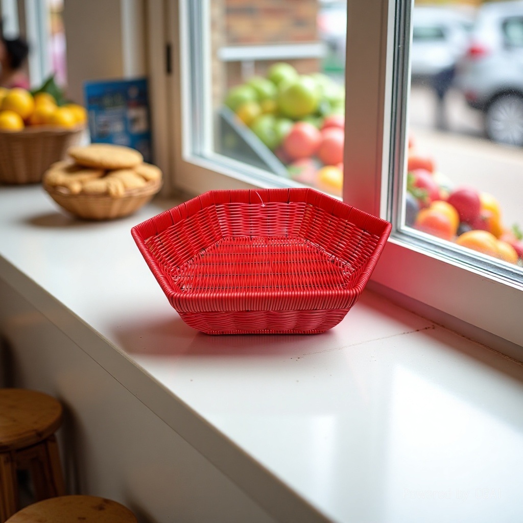 Bread basket, fruit basket, plastic woven basket, storage basket, remote control, sundries storage basket, supermarket packaging basket, red basket, PP material Application Scenario