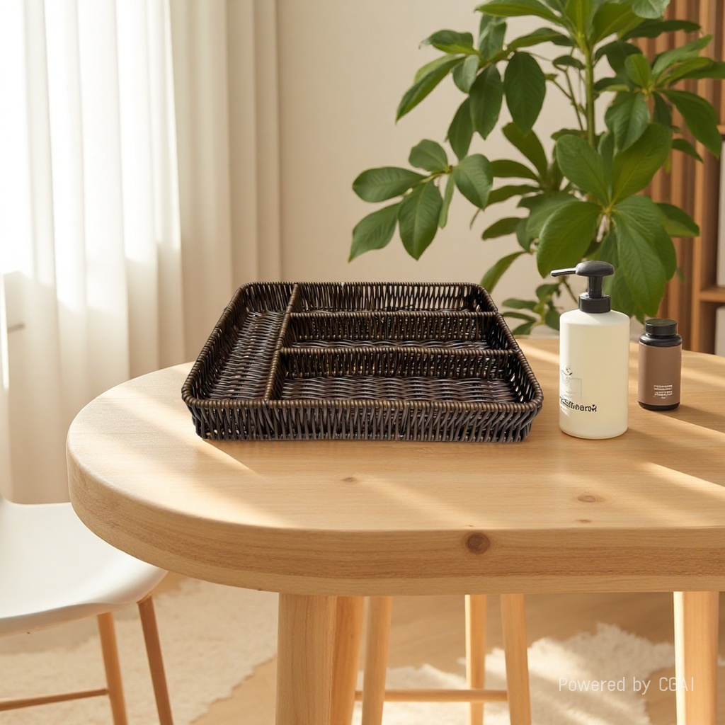 Compartment-divided storage trays, plastic woven baskets, storage baskets, remote control, sundries storage baskets, household daily sundries storage, cosmetics storage baskets Item Picture