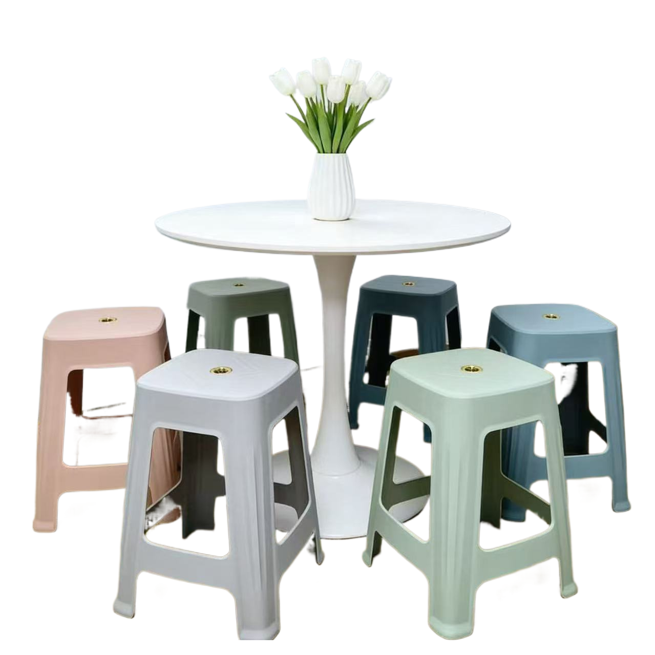 888 Color square stool, plastic table and chair combination, tree glue stool, plastic chair, 180cm durable, suitable for home and outdoor use Item Picture
