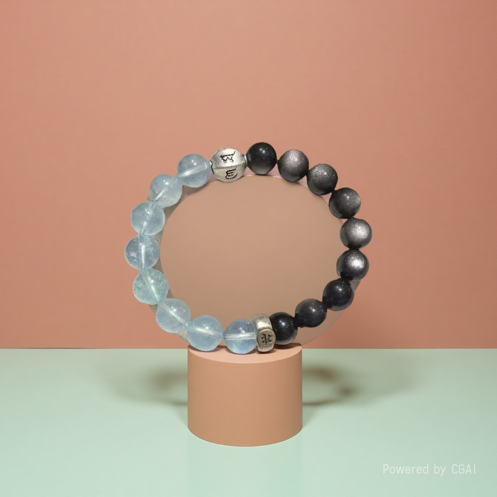 【 Yajinpei Jewelry 】 "Qingyao · Zodiac Protection" : 10mm Silver Obsidian natural aquamarine 925 pure silver six-character motto