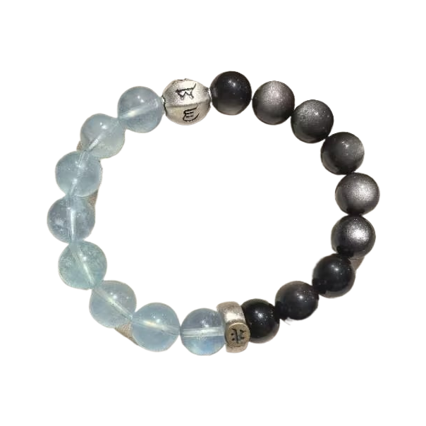 【 Yajinpei Jewelry 】 "Qingyao · Zodiac Protection" : 10mm Silver Obsidian natural aquamarine 925 pure silver six-character motto Application Scenario