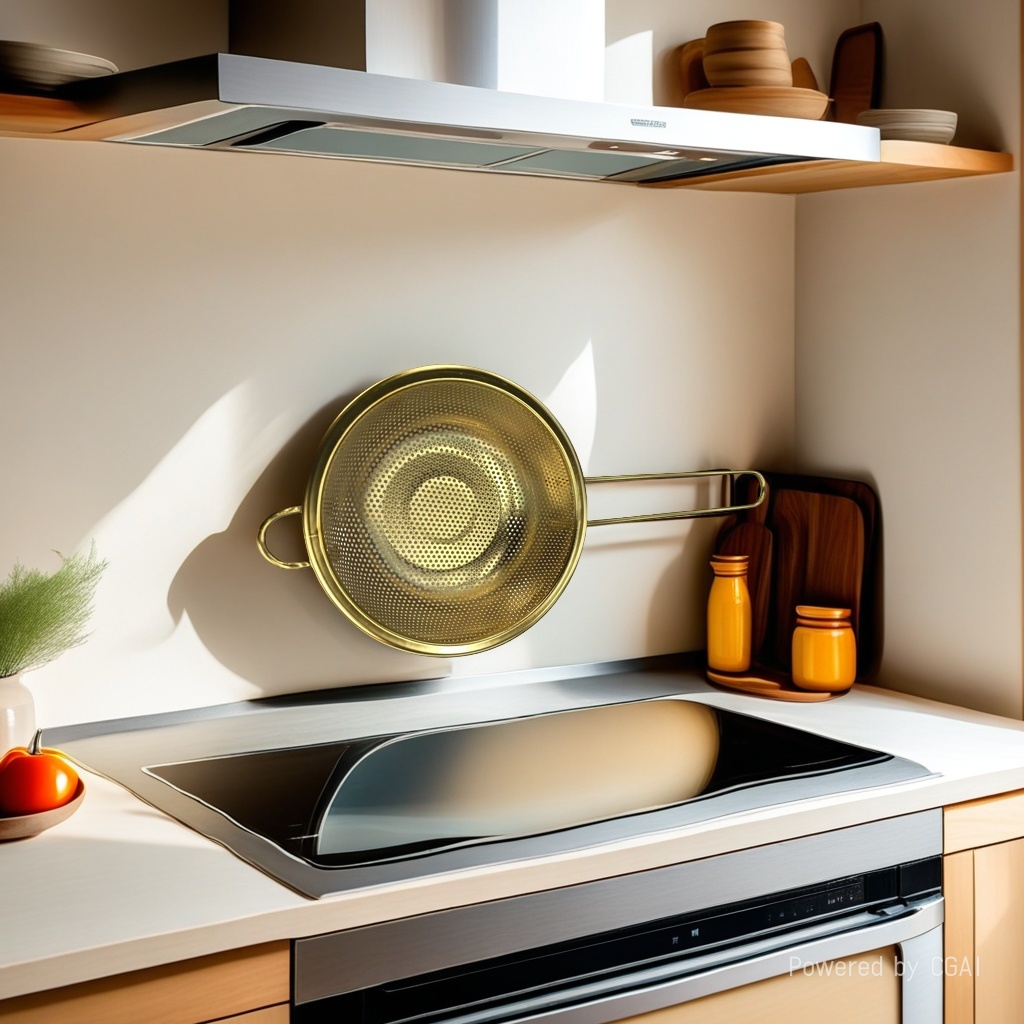 A golden colander kitchenware Specification image