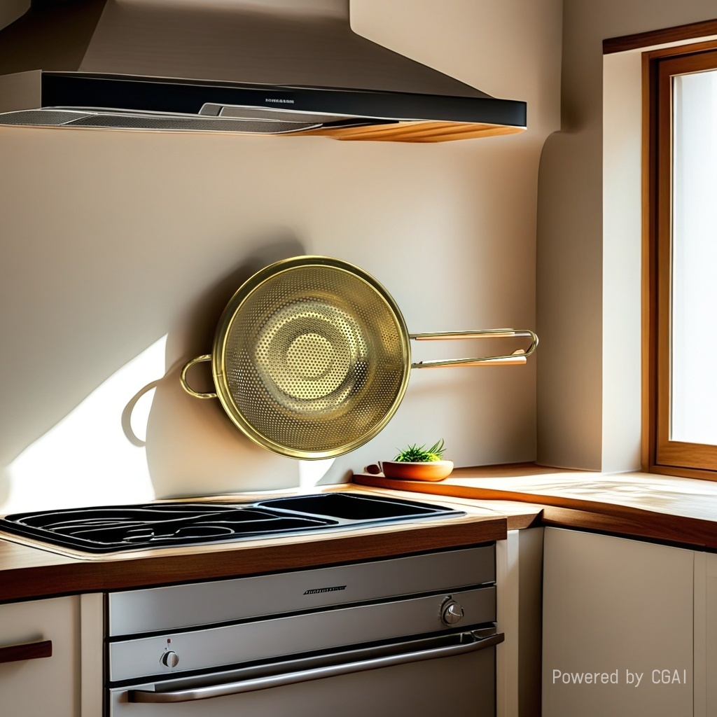 A golden colander kitchenware details Picture