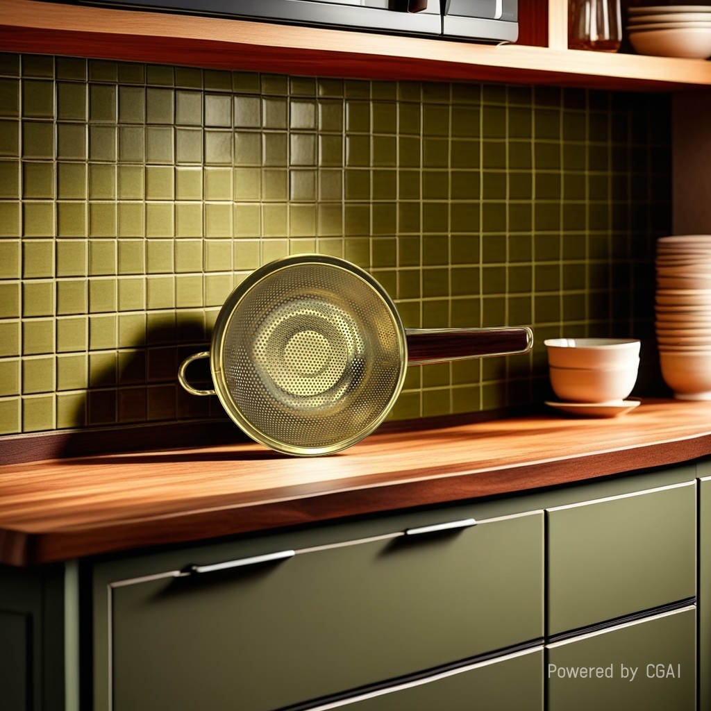A golden colander kitchenware Item Picture